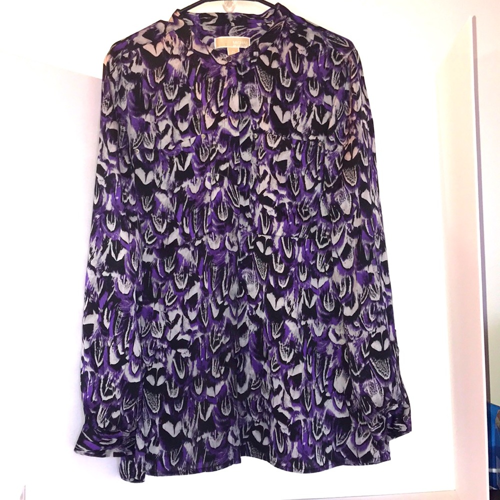 Michael Kors floral purple white blouse xl long sleeves business